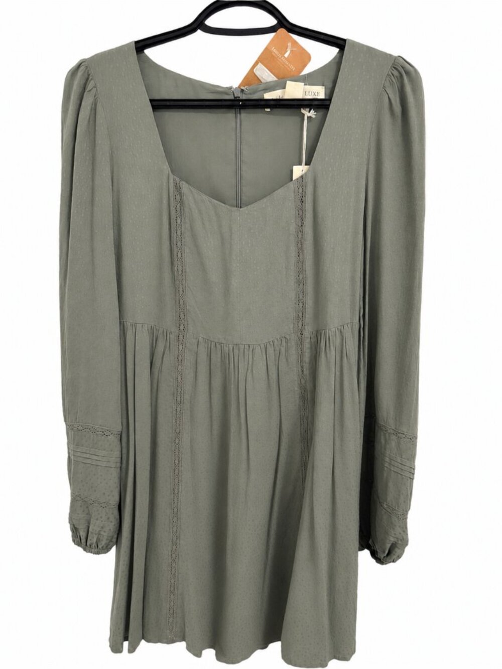 NWT Saltwater Luxe Olive Green Swiss Dot Long-Sleeve Mini Dress XS